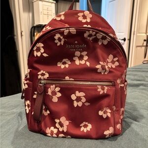 Kate Spade Chelsea Nylon Medium Maroon Floral Backpack